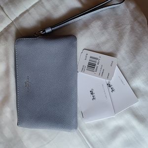 Coach Leather Silver/Steal Blue Wristlet